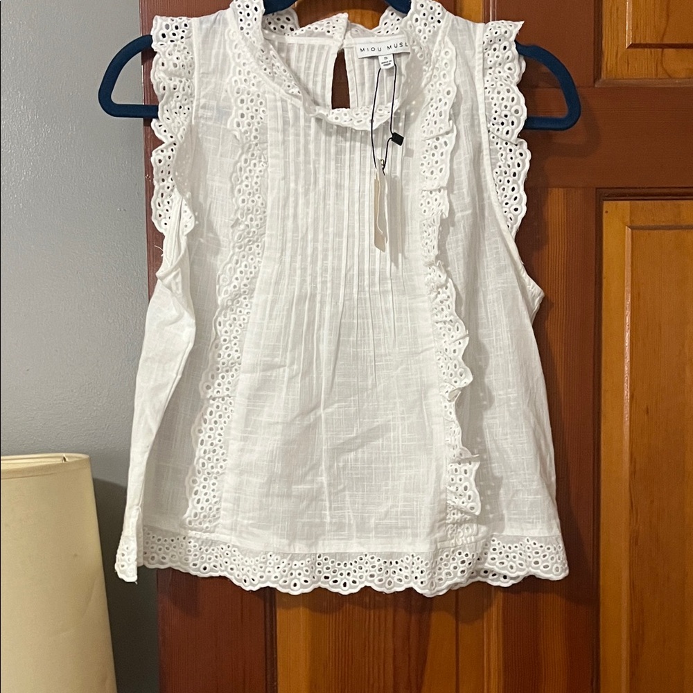 Elegant White Eyelet Ruffle Blouse